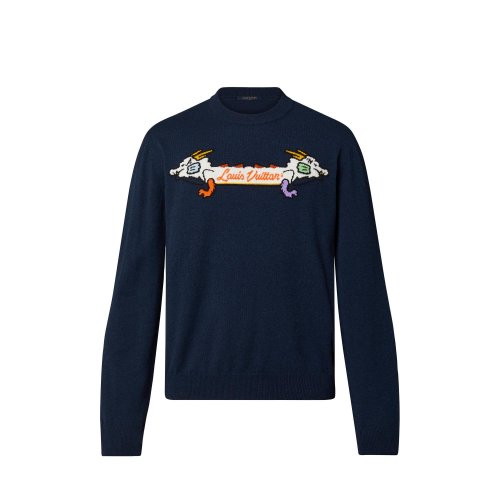 Louis Vuitton Intarsia Jacquard Graphic Cashmere Crewneck in Blue - Men - Ready-to-Wear 1A9KFA