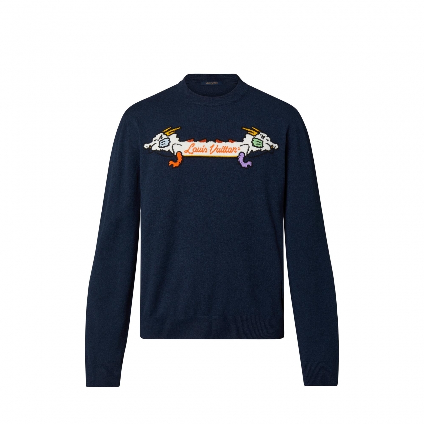 Louis Vuitton Intarsia Jacquard Graphic Cashmere Crewneck in Blue - Men - Ready-to-Wear 1A9KFA