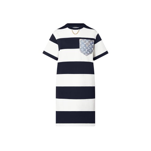 Louis Vuitton Striped Monogram Pocket T-Shirt Dress in Blue - Women - Ready-to-Wear 1A9NYU