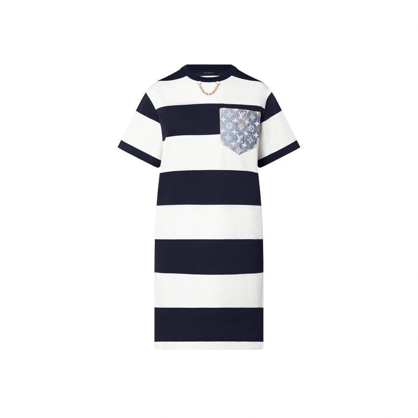 Louis Vuitton Striped Monogram Pocket T-Shirt Dress in Blue - Women - Ready-to-Wear 1A9NYU