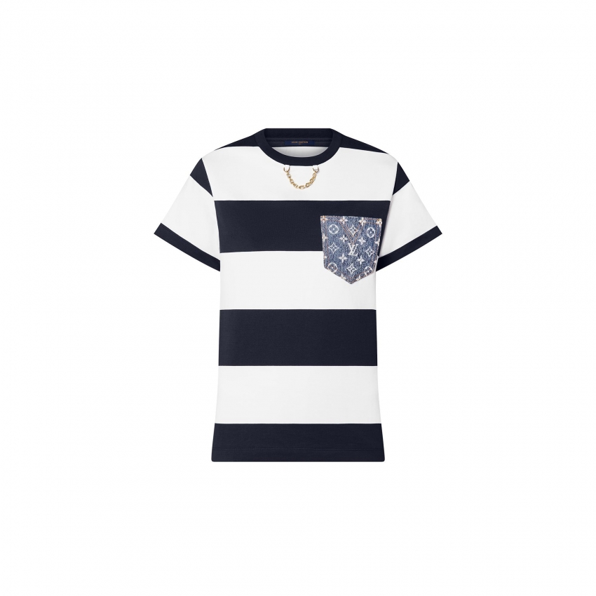 Louis Vuitton Striped Monogram Pocket T-Shirt in Blue - Women - Ready-to-Wear 1A9NZ1