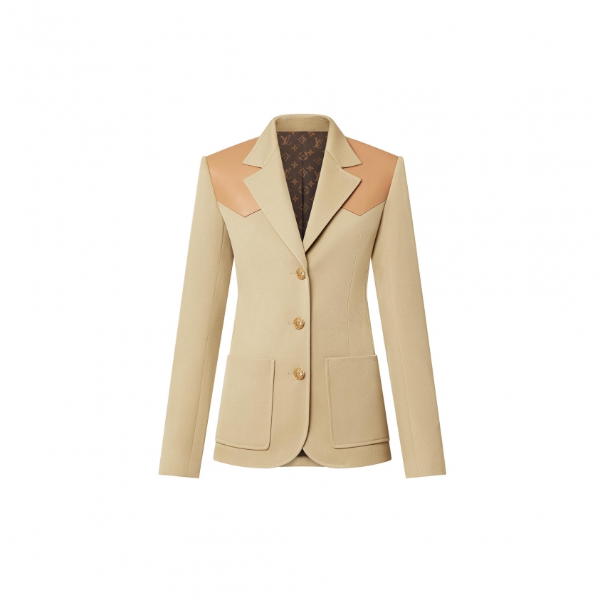 Louis Vuitton Lambskin Accent Fitted Blazer in Beige - Women - Ready-to-Wear 1A9SMX