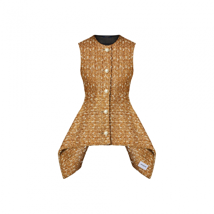 Louis Vuitton Gold Tweed Peplum Top - Women - Ready-to-Wear 1AAMM0
