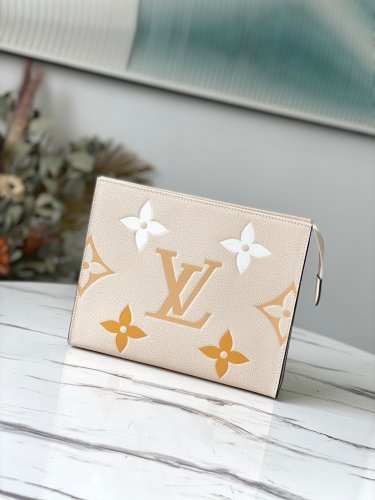 Louis Vuitton Toiletry Pouch 26 Monogram Empreinte Leather in Beige - Travel M80504