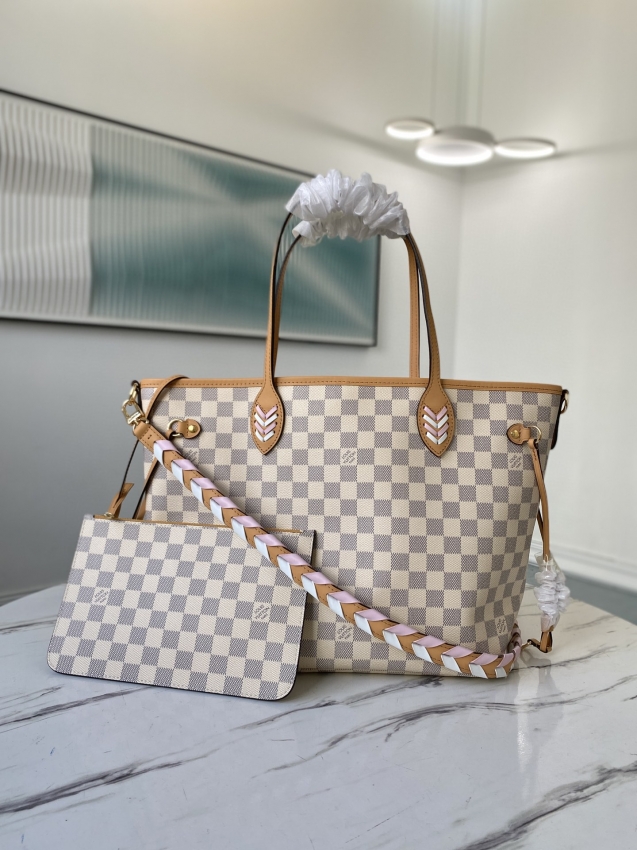 Louis Vuitton Neverfull MM Damier Azur Canvas in Rose - Handbags N50047