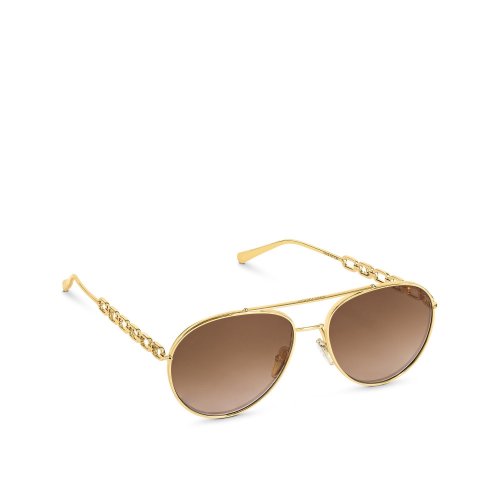 Louis Vuitton My LV Chain Pilot Sunglasses in Gold - Women - Accessories Z1539E Z1539W