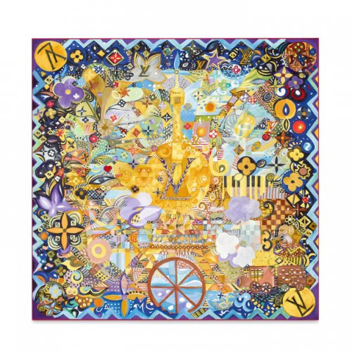 Louis Vuitton Au Fil de l'Eau, des Perles en Toi square silk M71506 Jaune Yellow Louis Vuitton Au Fil de l'Eau, des Perles en Toi square silk M71506 Jaune Yellow