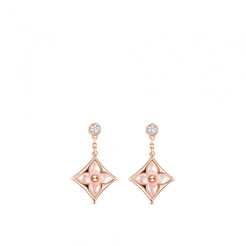 Louis Vuitton Color Blossom BB Star Ear Studs, Pink gold, pink Mother of pearl and diamonds in Rose - Jewelry Q96667