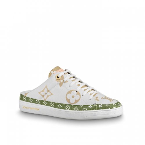 Louis Vuitton Patent Monogram Frontrow Open-Back Sneaker 1A58DK Blanc/Moka