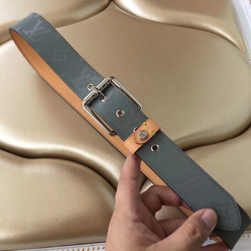 Louis Vuitton Monogram Titanium Canvas Voyager 35MM Belt MP043S Louis Vuitton Monogram Titanium Canvas Voyager 35MM Belt MP043S