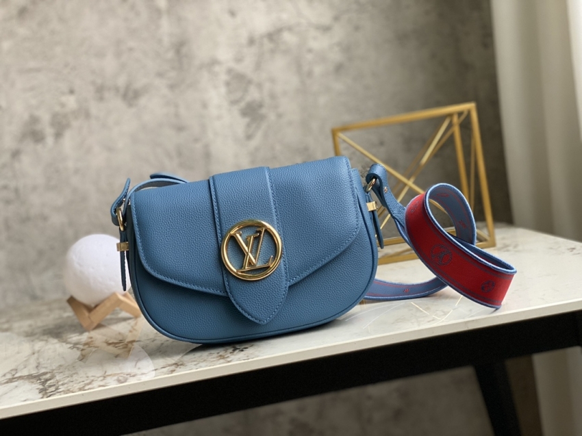 Louis Vuitton LV Pont 9 Soft MM Grained Calfskin Leather in Blue - Women Handbags M58967