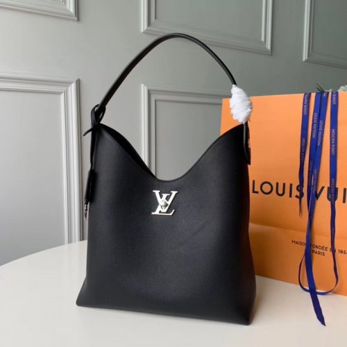 Louis Vuitton Calf Leather Lockme Hobo Shoulder Bag M52776 Black Louis Vuitton Calf Leather Lockme Hobo Shoulder Bag M52776 Black