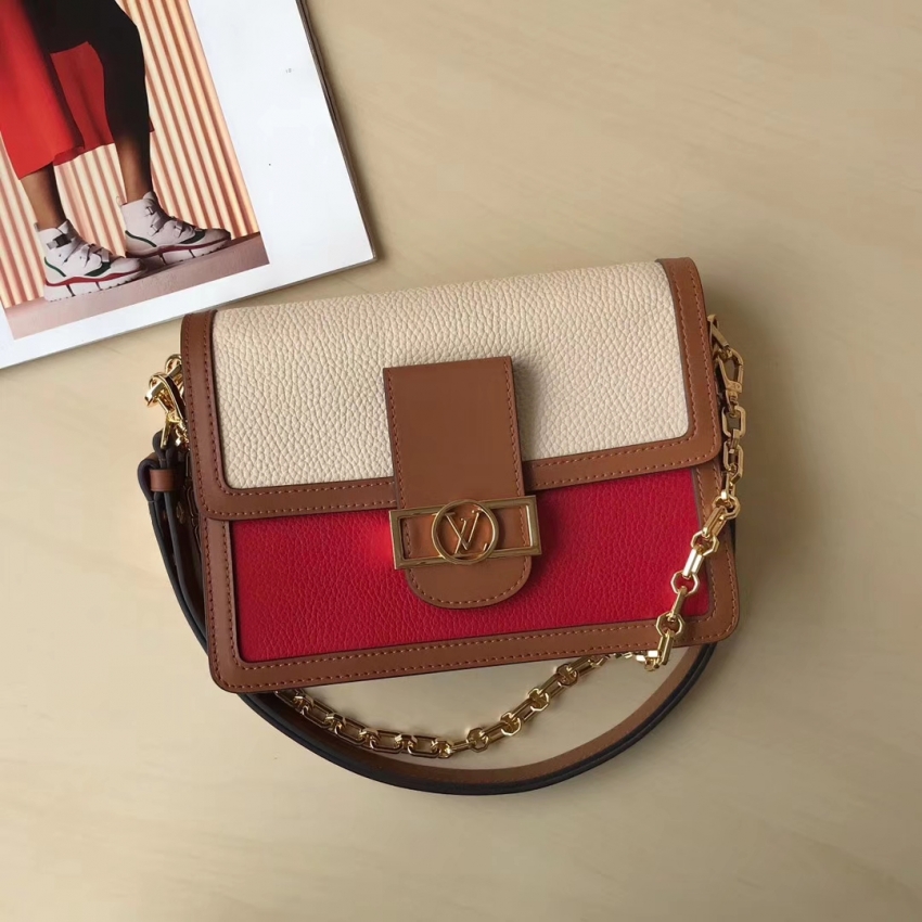 Louis Vuitton Taurillon Leather Dauphine MM Handbag M53830 Panama/Scarlet