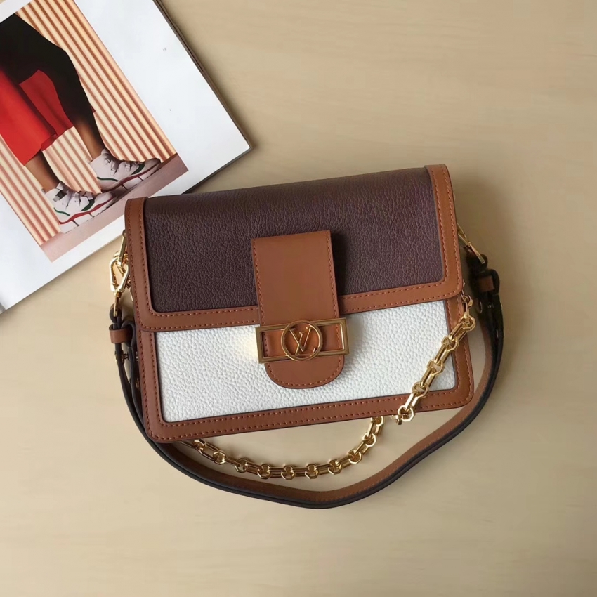 Louis Vuitton Taurillon Leather Dauphine MM Handbag M53868 Snow/Blackberry