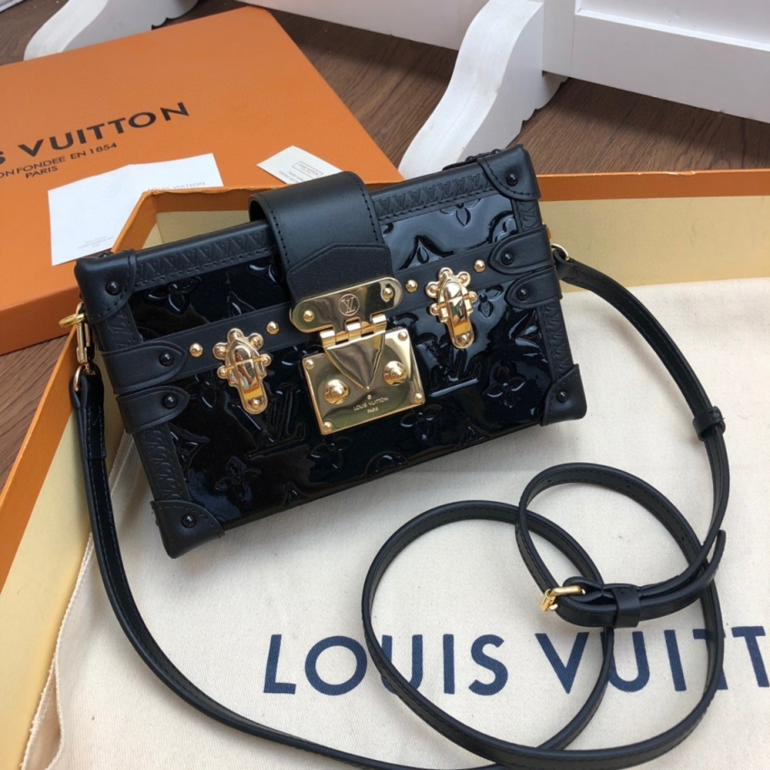 Louis Vuitton Monogram Vernis Leather Petite Malle M54180 Black