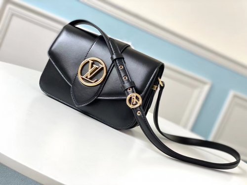 Louis Vuitton Cowhide LV Pont 9 Handbag M55948 Black