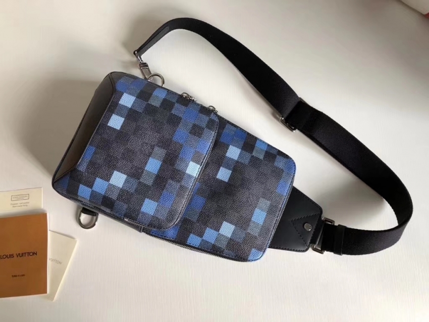 Louis Vuitton Damier Graphite Pixel Men Avenue Sling Bag N40067 Blue