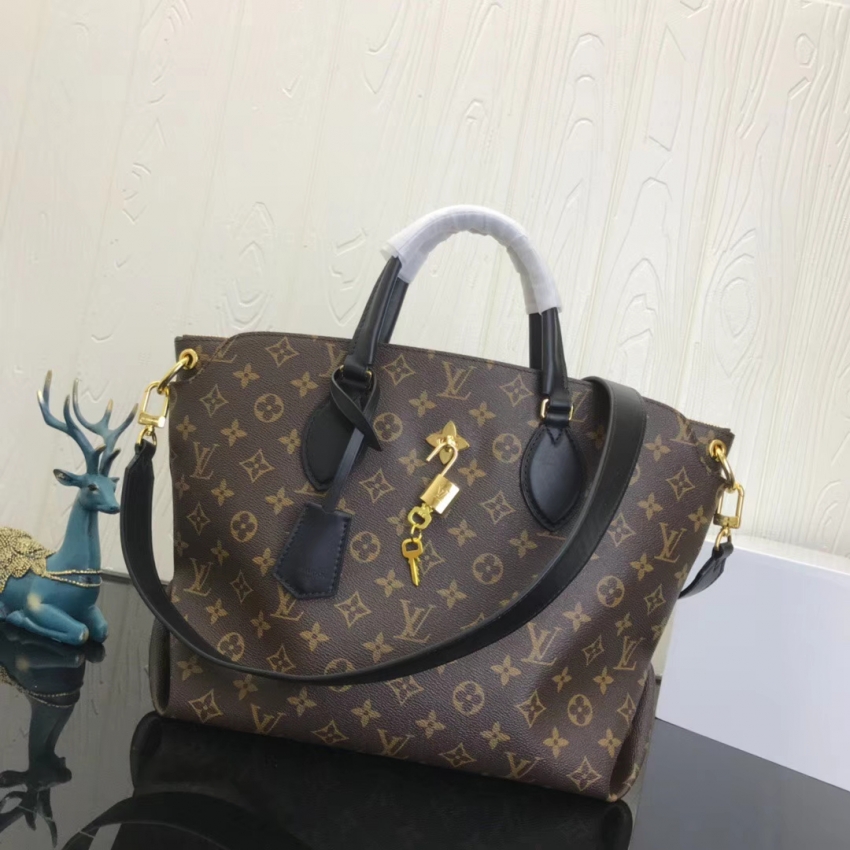 Louis Vuitton Monogram Canvas Flower Zipped Tote MM M44347 Noir Black