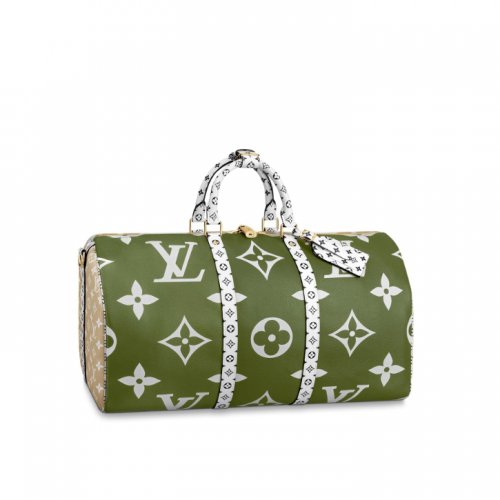 Louis Vuitton Giant Monogram Keepall Bandouliere 50 M44590 Khaki Green / Beige