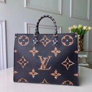 Louis Vuitton LV Jungle Monogram Giant Onthego Tote Bag M44674 Black and Caramel