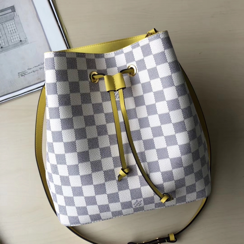 Louis Vuitton Damier Azur NéoNoé Bucket Bag Tote N40151 Pineapple Yellow