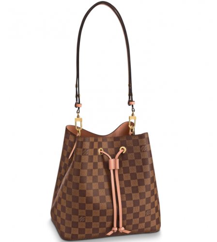 Louis Vuitton Damier Ebene Canvas NeoNoe MM Bucket Bag N40198 Venus Pink Louis Vuitton Damier Ebene Canvas NeoNoe MM Bucket Bag N40198 Venus Pink