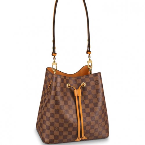 Louis Vuitton Damier Ebene Canvas NeoNoe MM Bucket Bag N40213 Safran Yellow Louis Vuitton Damier Ebene Canvas NeoNoe MM Bucket Bag N40213 Safran Yellow