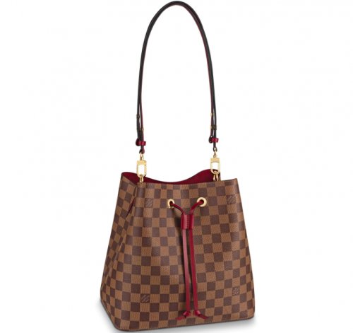 Louis Vuitton Damier Ebene Canvas NeoNoe MM Bucket Bag N40214 Cherry Berry Louis Vuitton Damier Ebene Canvas NeoNoe MM Bucket Bag N40214 Cherry Berry