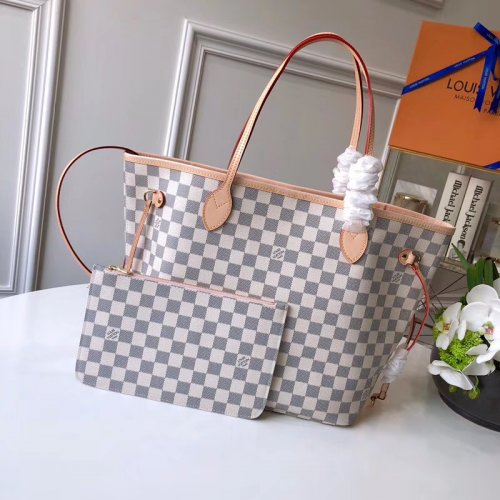 Louis Vuitton Damier Azur Canvas Neverfull MM Tote N41605 Rose Ballerine Louis Vuitton Damier Azur Canvas Neverfull MM Tote N41605 Rose Ballerine