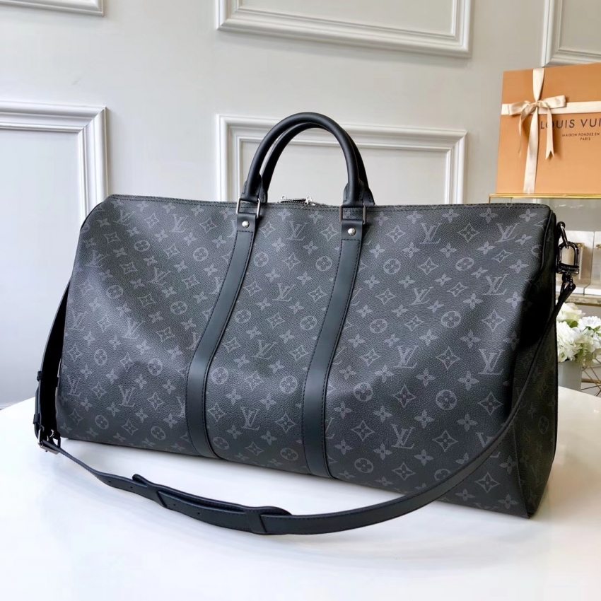 Louis Vuitton Monogram Eclipse canvas Keepall 55 Bandouliere M40605