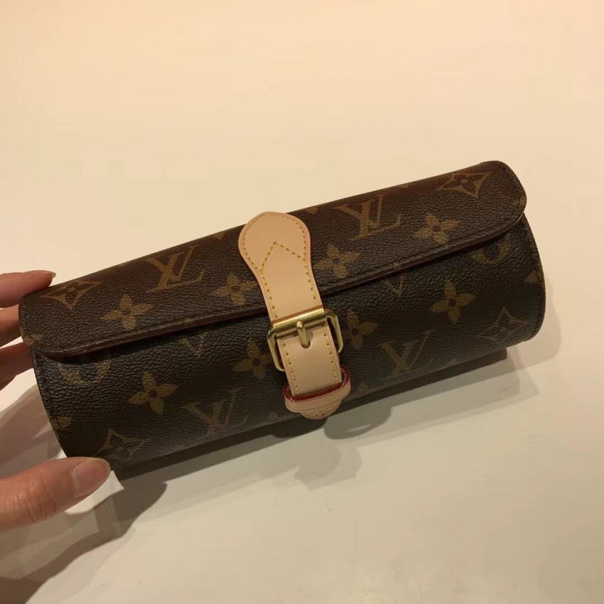 Louis Vuitton 3 Watch Case Monogram Canvas in Brown- Travel M47530