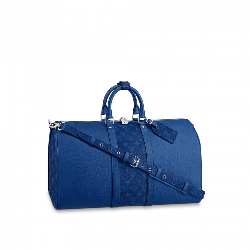 Louis Vuitton Keepall Bandoulière 50 K45 Taiga cowhide Pacific Blue - Men - Travel M53766
