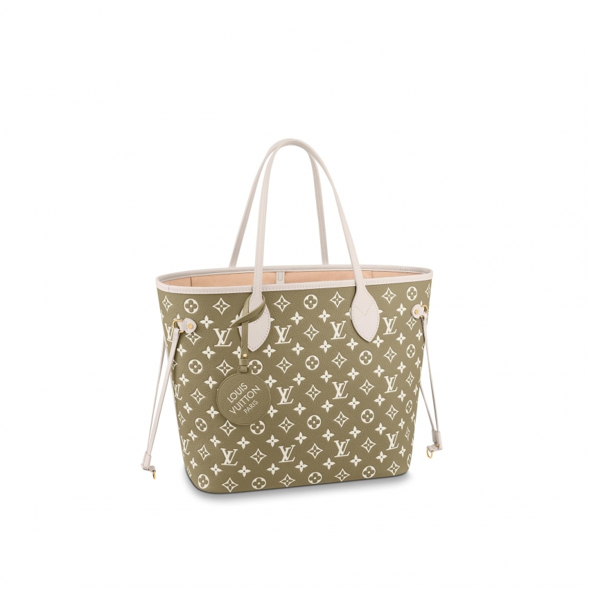 Louis Vuitton Neverfull MM Monogram Empreinte Leather Kaki / Beige - Women Handbags M46102