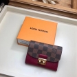 Louis Vuitton Damier Ebene Canvas Croisette Compact Wallet N60216 Lie de Vin Red