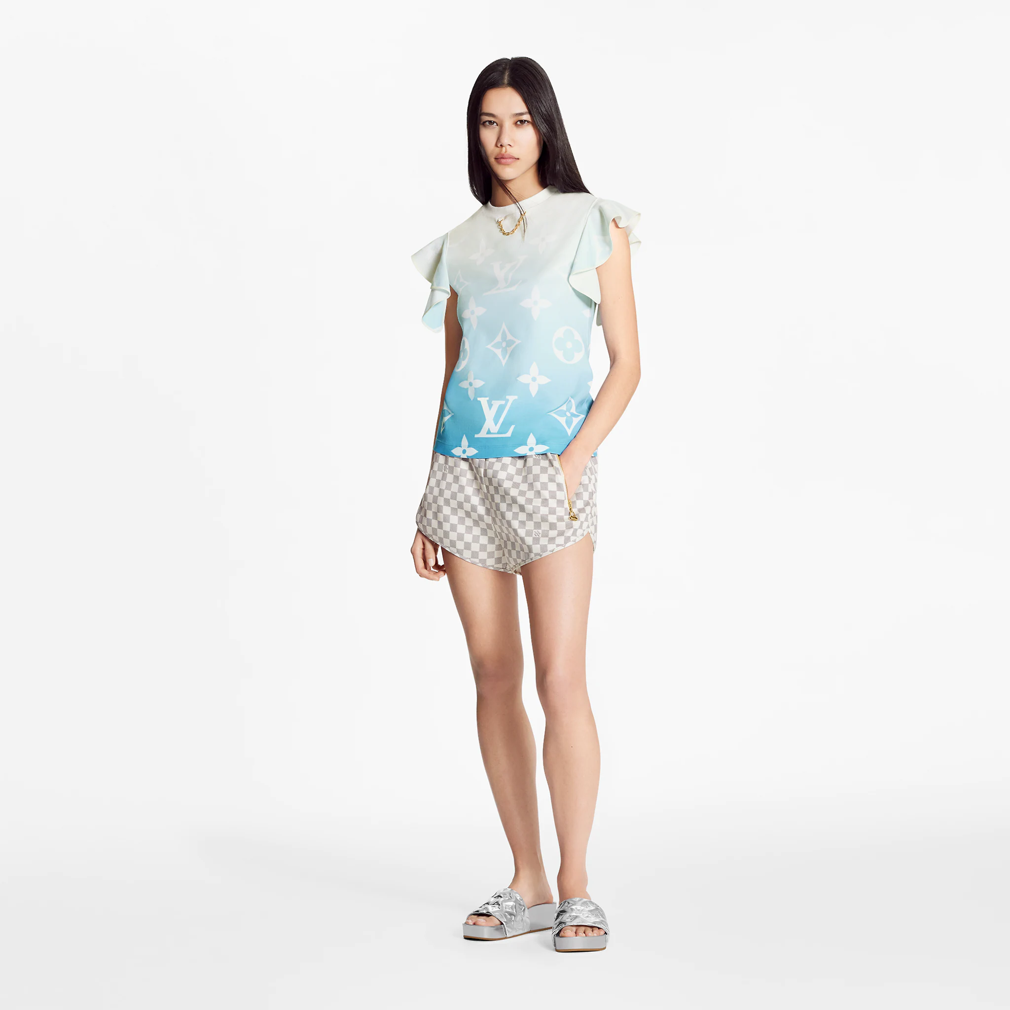 Louis Vuitton Blue Lagoon Monogram Flounce Sleeve T-Shirt in Blue - Ready-to-Wear 1A8RP7
