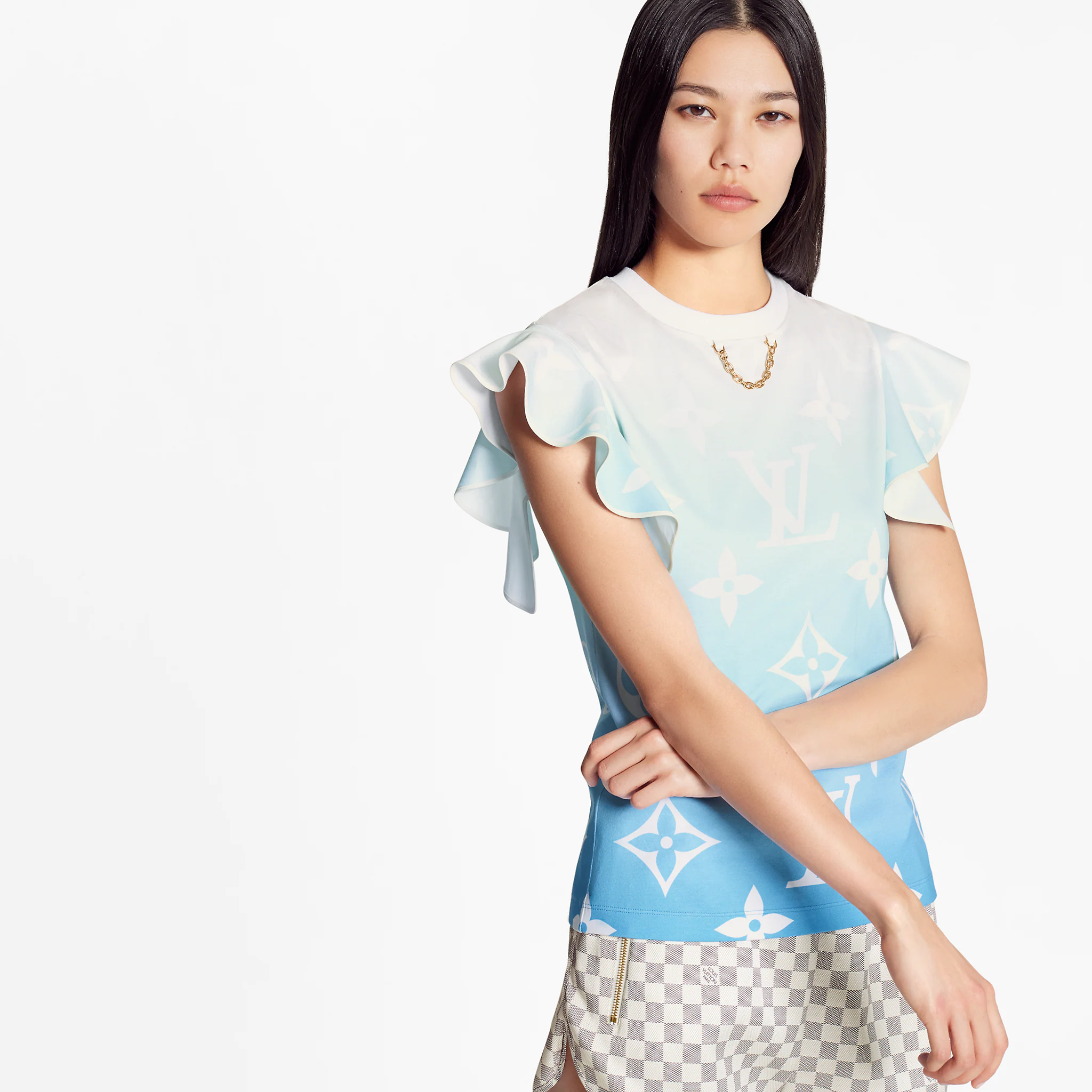 Louis Vuitton Blue Lagoon Monogram Flounce Sleeve T-Shirt in Blue - Ready-to-Wear 1A8RP7