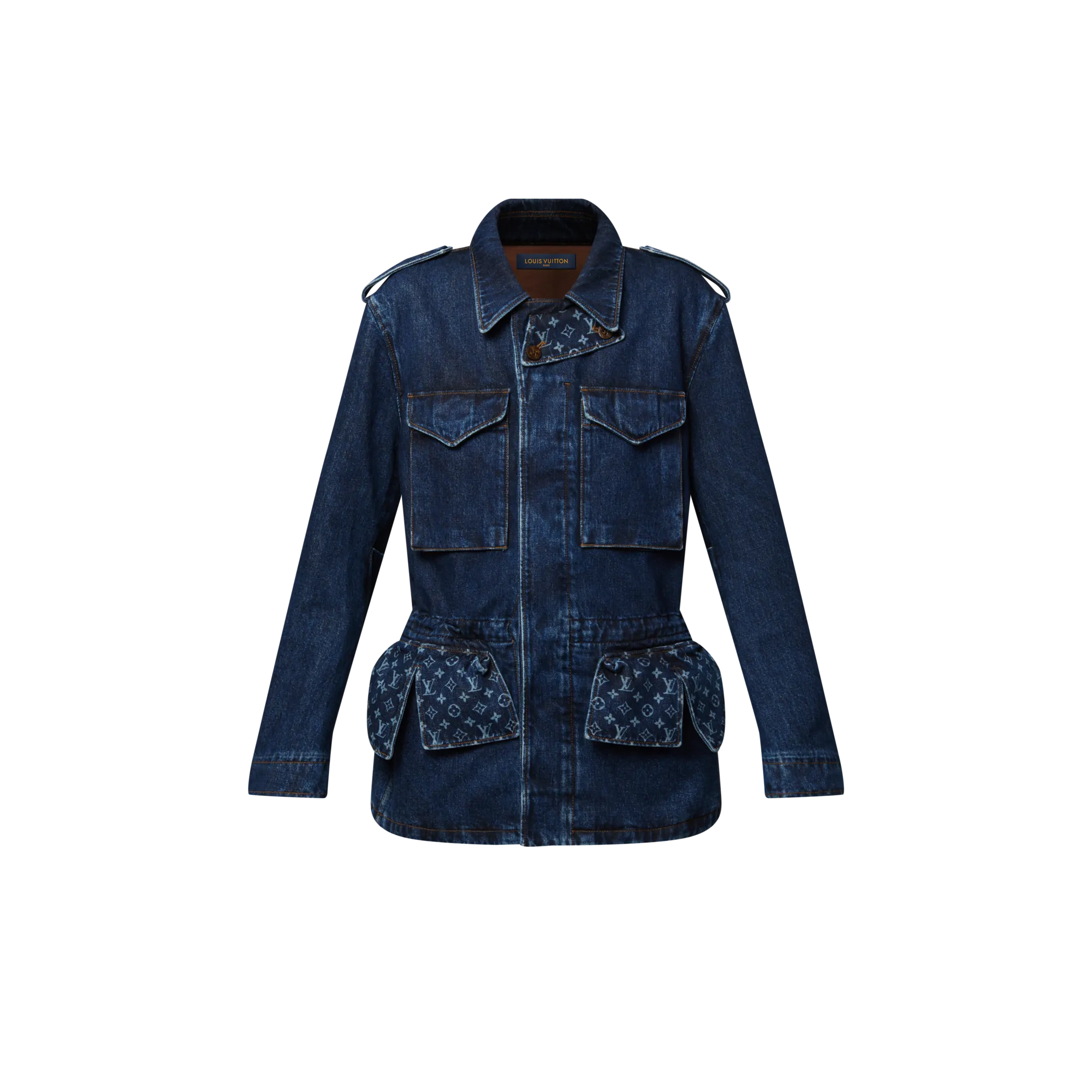 Louis Vuitton Monogram Accent Raw Denim Safari Jacket Women - Ready-to-Wear 1AJGEY Blue