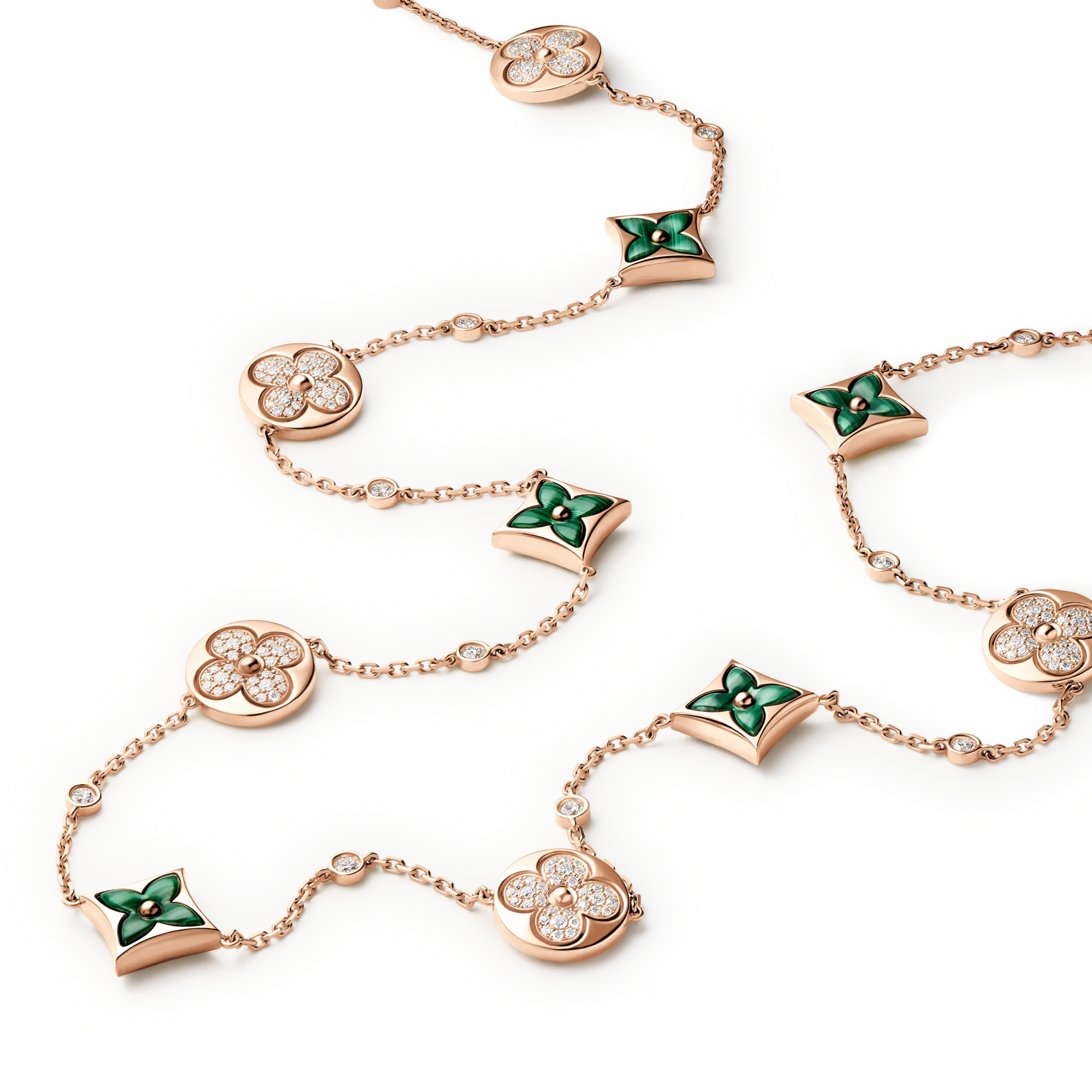 Louis Vuitton Color Blossom BB Star and Sun Multi - Motif Long Necklace, Pink Gold, Malachite and Diamonds Jewelry Q04051