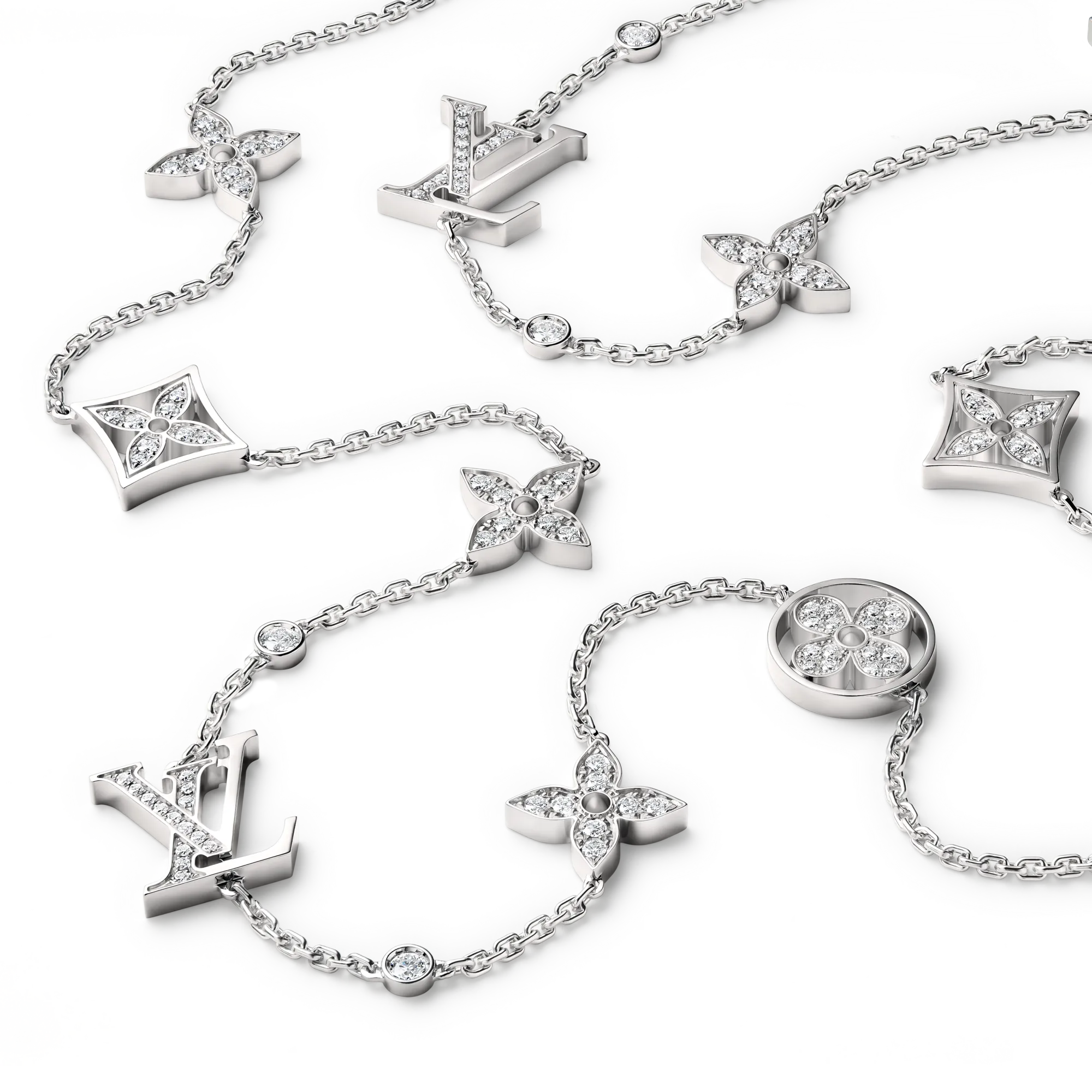 Louis Vuitton Idylle Blossom Multi - Motif Long Necklace, White Gold and Diamonds Jewelry Q04069