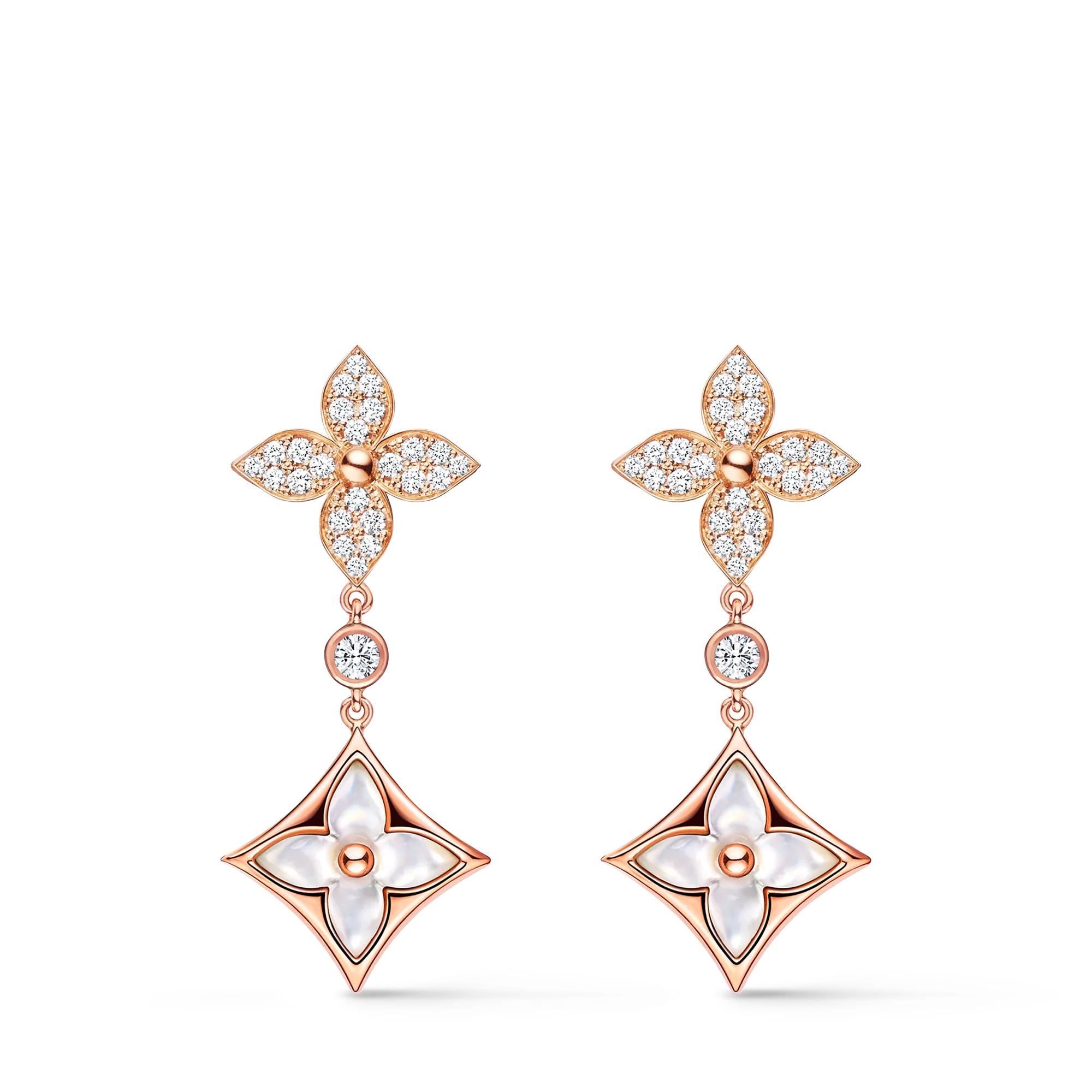 Louis Vuitton Color Blossom M Star Multi - Motif Earrings, Pink Gold, White Mother - of - Pearl and Diamonds Jewelry Q06489
