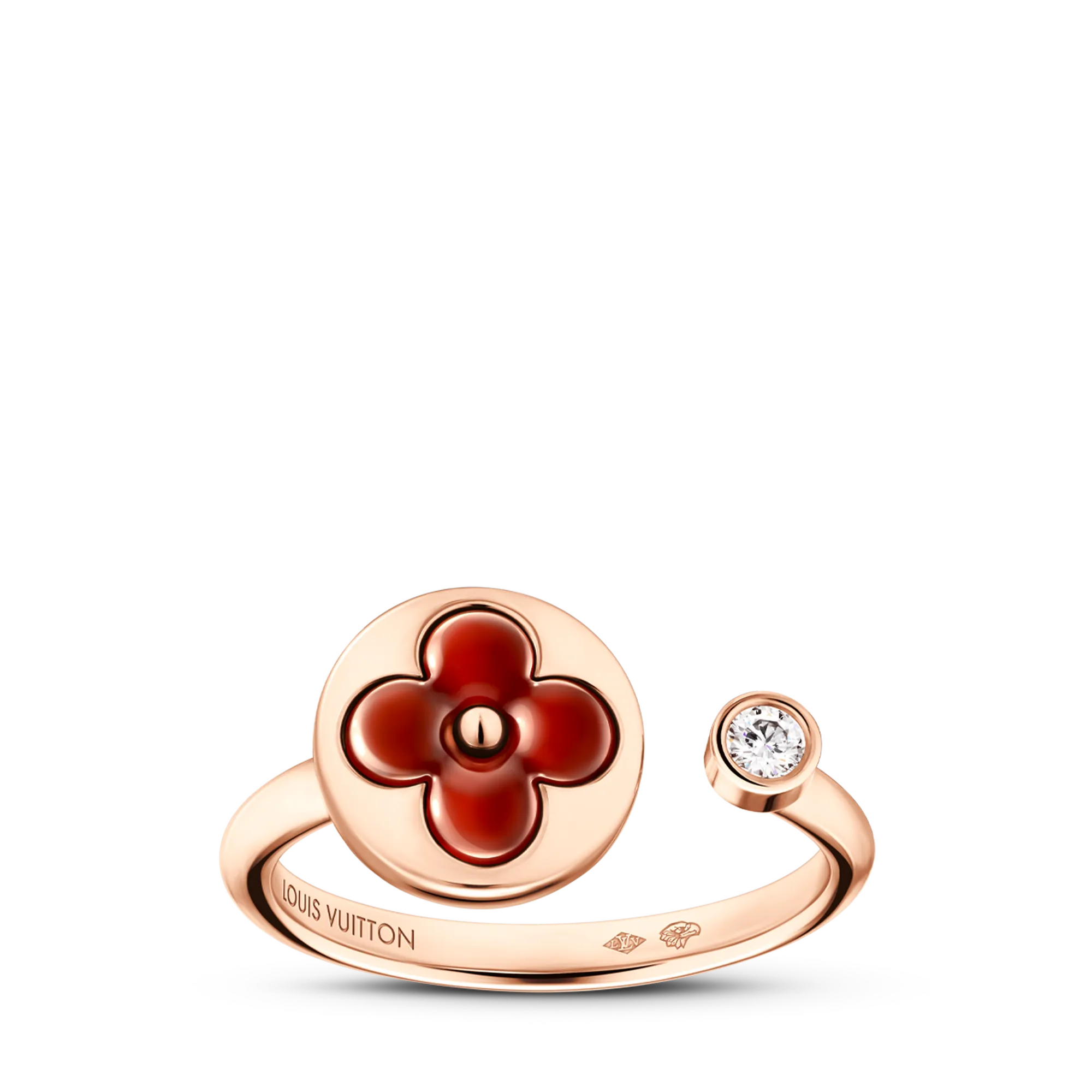 Louis Vuitton Color Blossom Mini Sun Ring, Pink Gold, Cornelian and Diamond Carnelian Jewelry Q0S23A