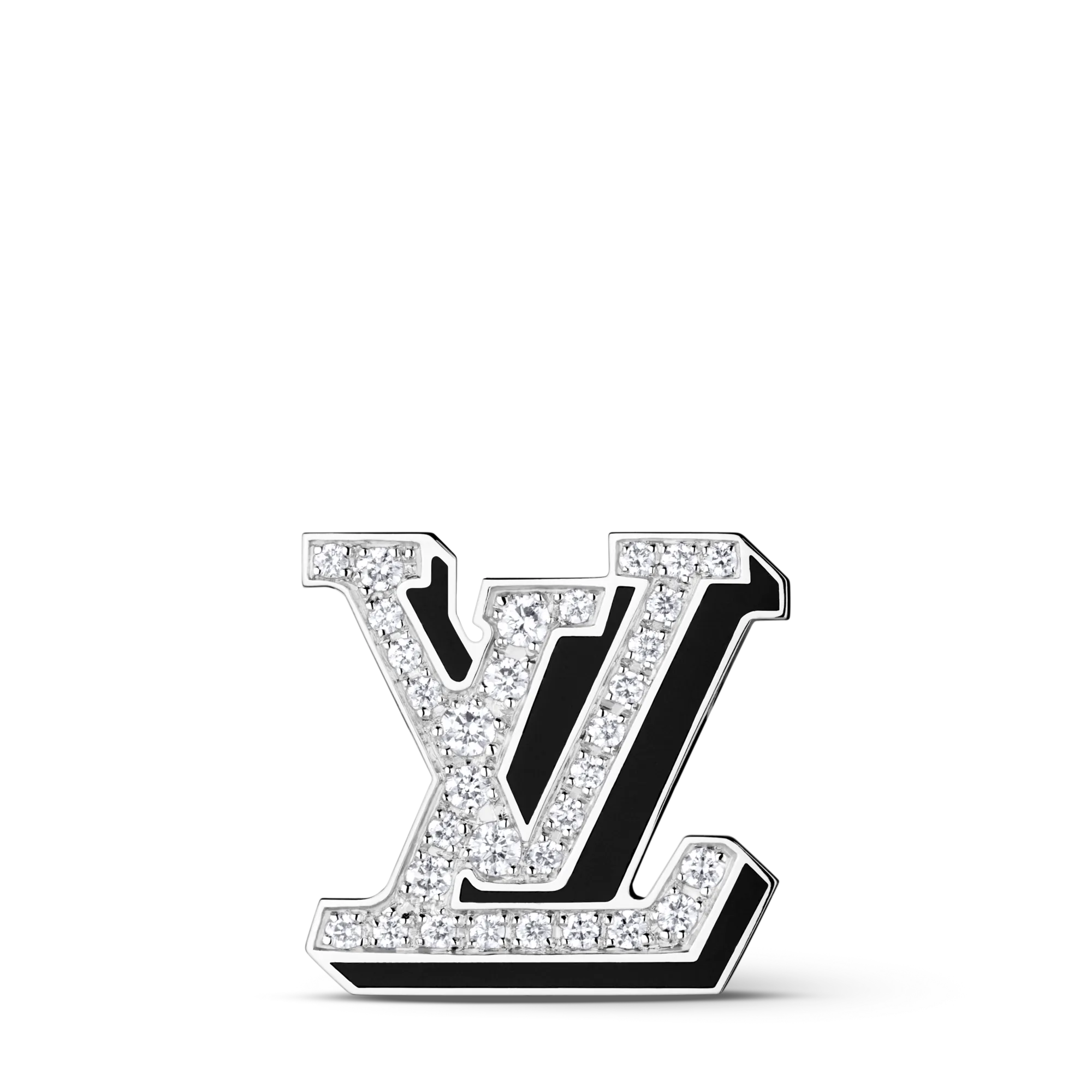 Louis Vuitton LV Earring, White Gold, Diamonds and Black Lacquer - Per Unit Jewelry Q16561 Silver