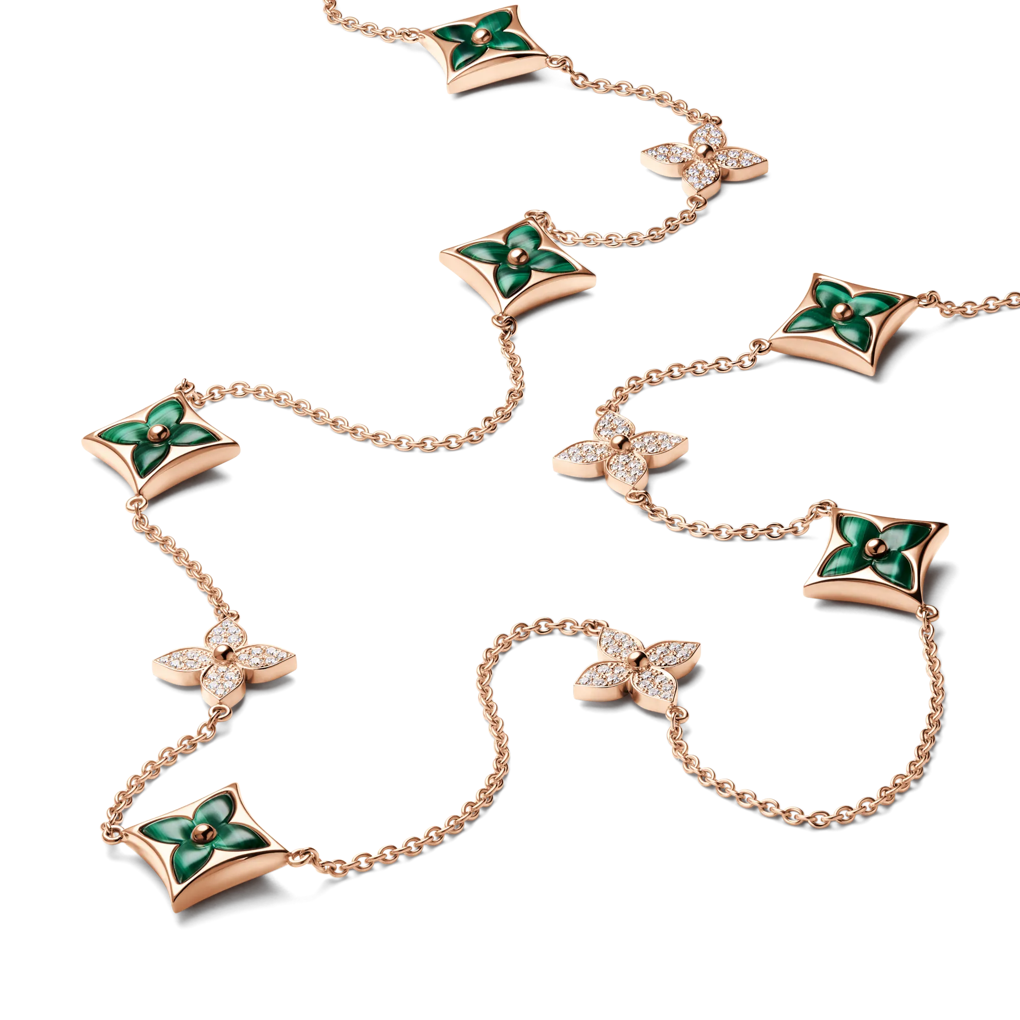 Louis Vuitton Color Blossom M Star Multi - Motif Long Necklace, Pink Gold, Malachite and Diamonds Jewelry Q94671