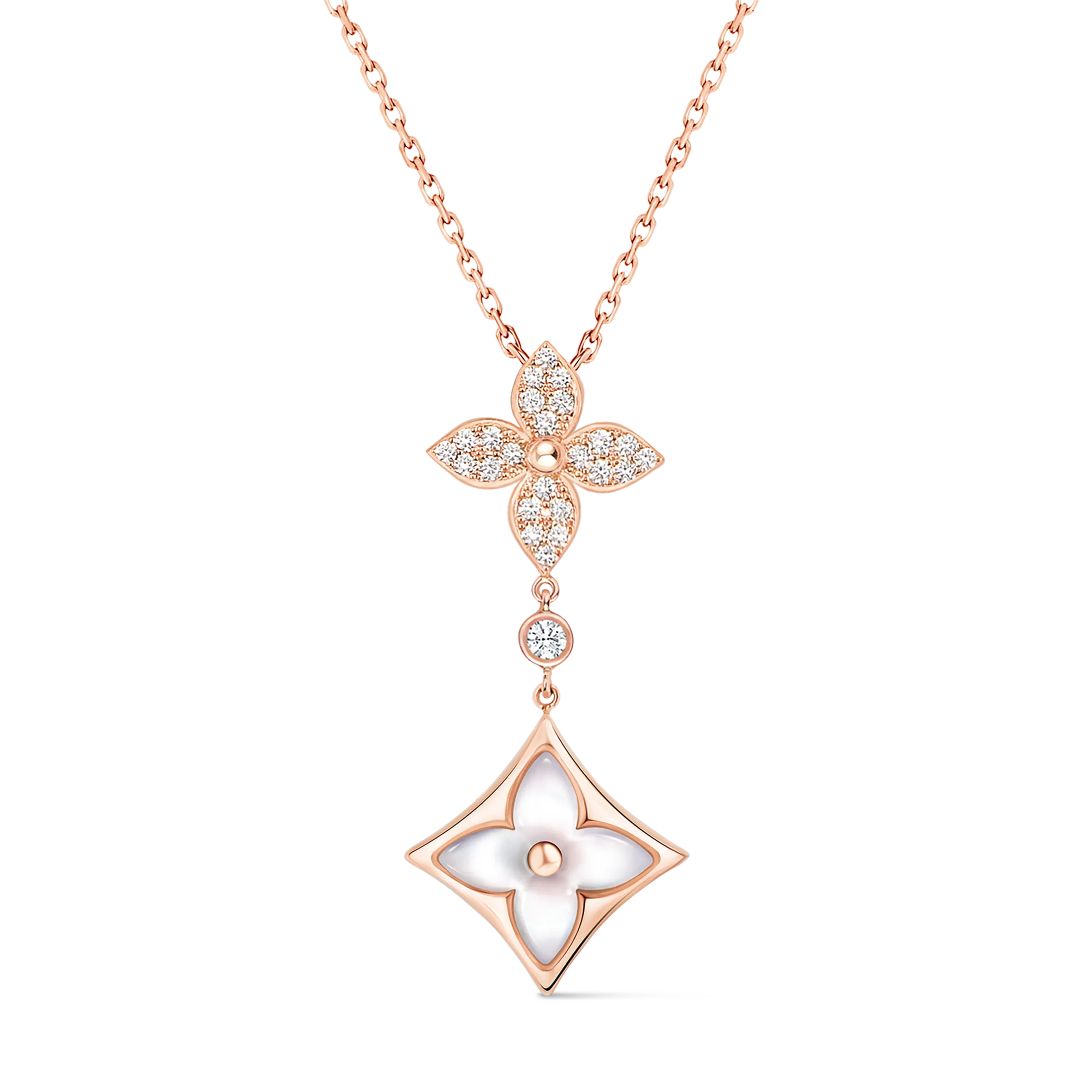 Louis Vuitton Color Blossom M Star Multi - Motif Pendant, Pink Gold, White Mother - of - Pearl and Diamonds Jewelry Q94676