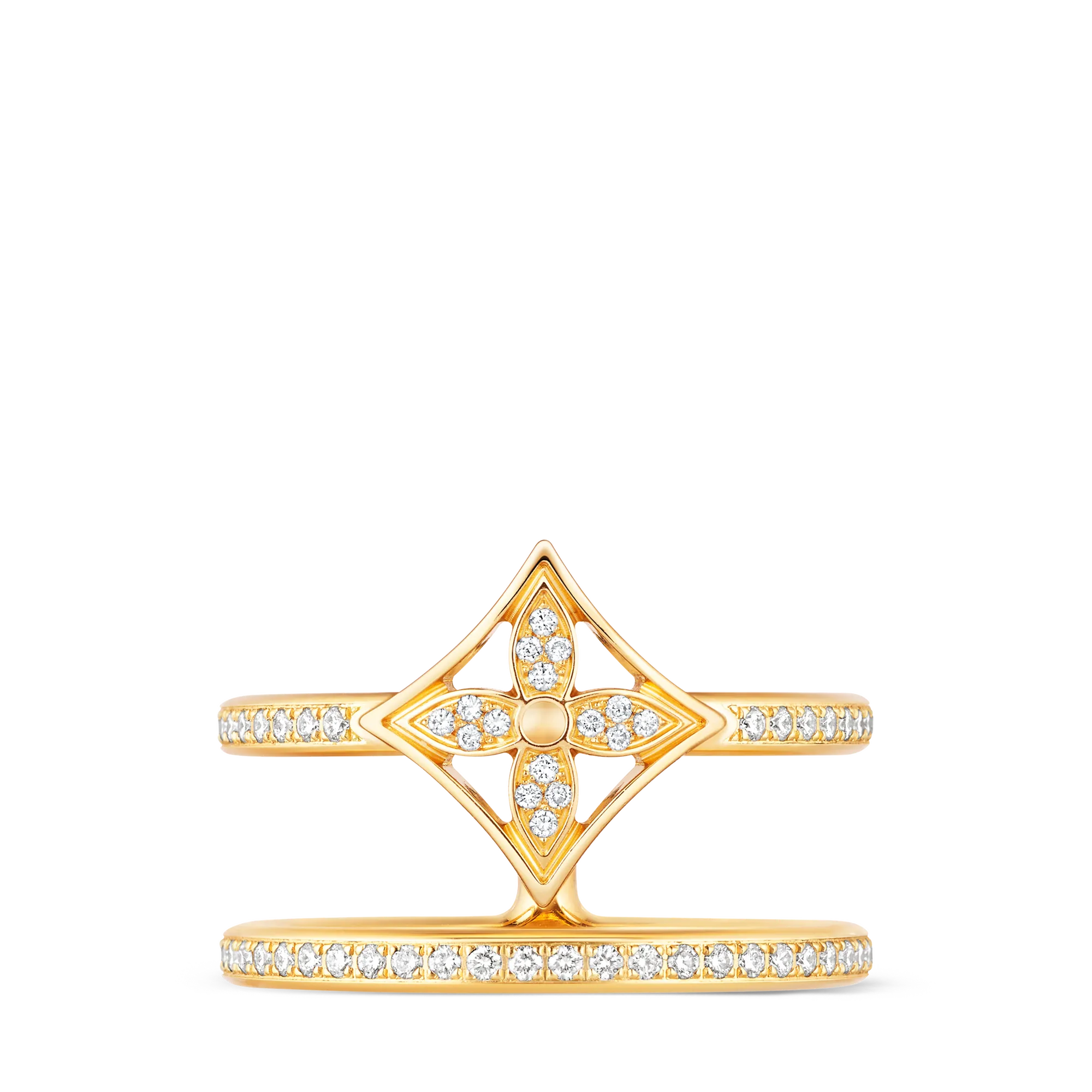 Louis Vuitton Idylle Blossom Two - Row Ring, Yellow Gold And Diamonds Jewelry Q9N43G