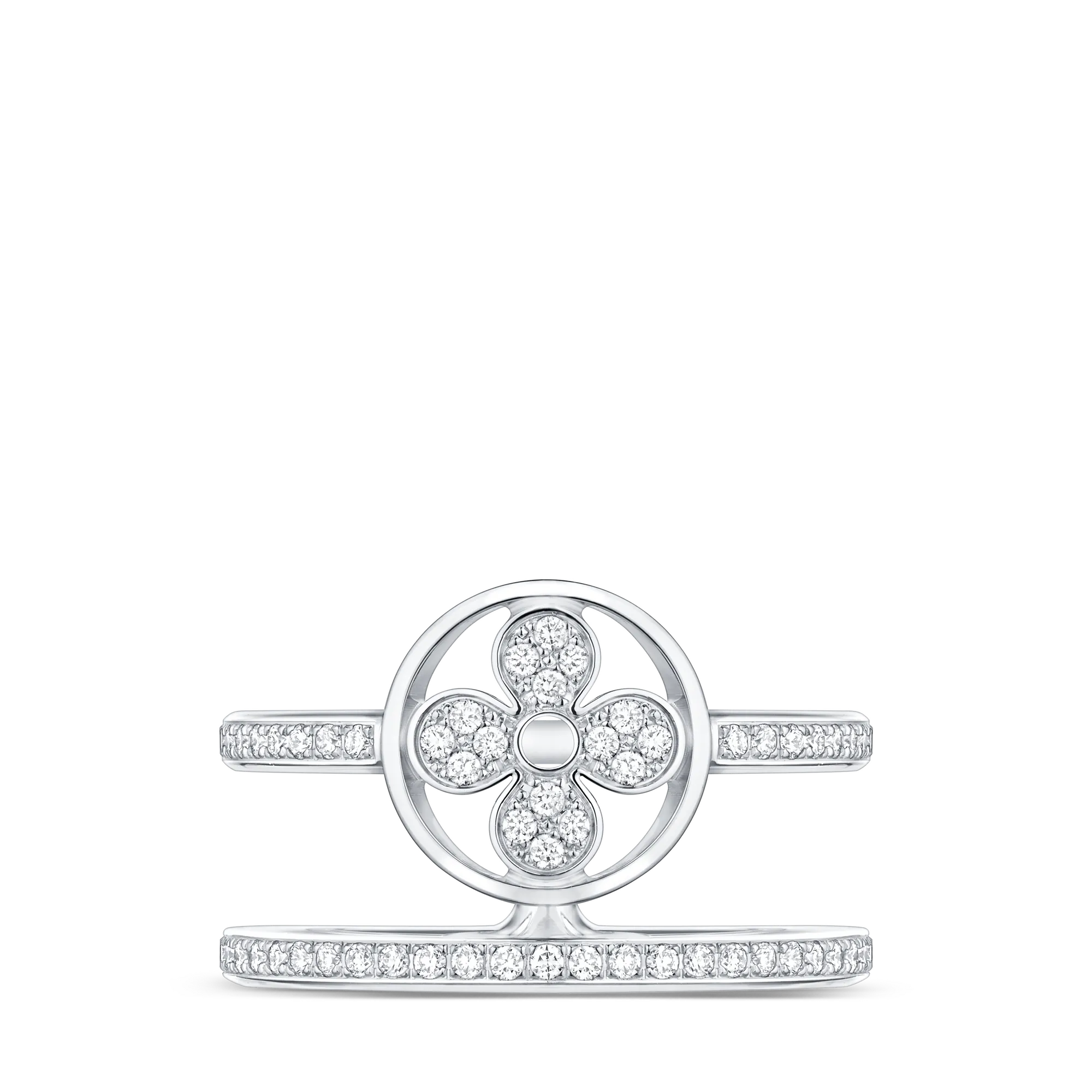Louis Vuitton Idylle Blossom Two - Row Ring, White Gold And Diamonds Jewelry Q9N44A Silver