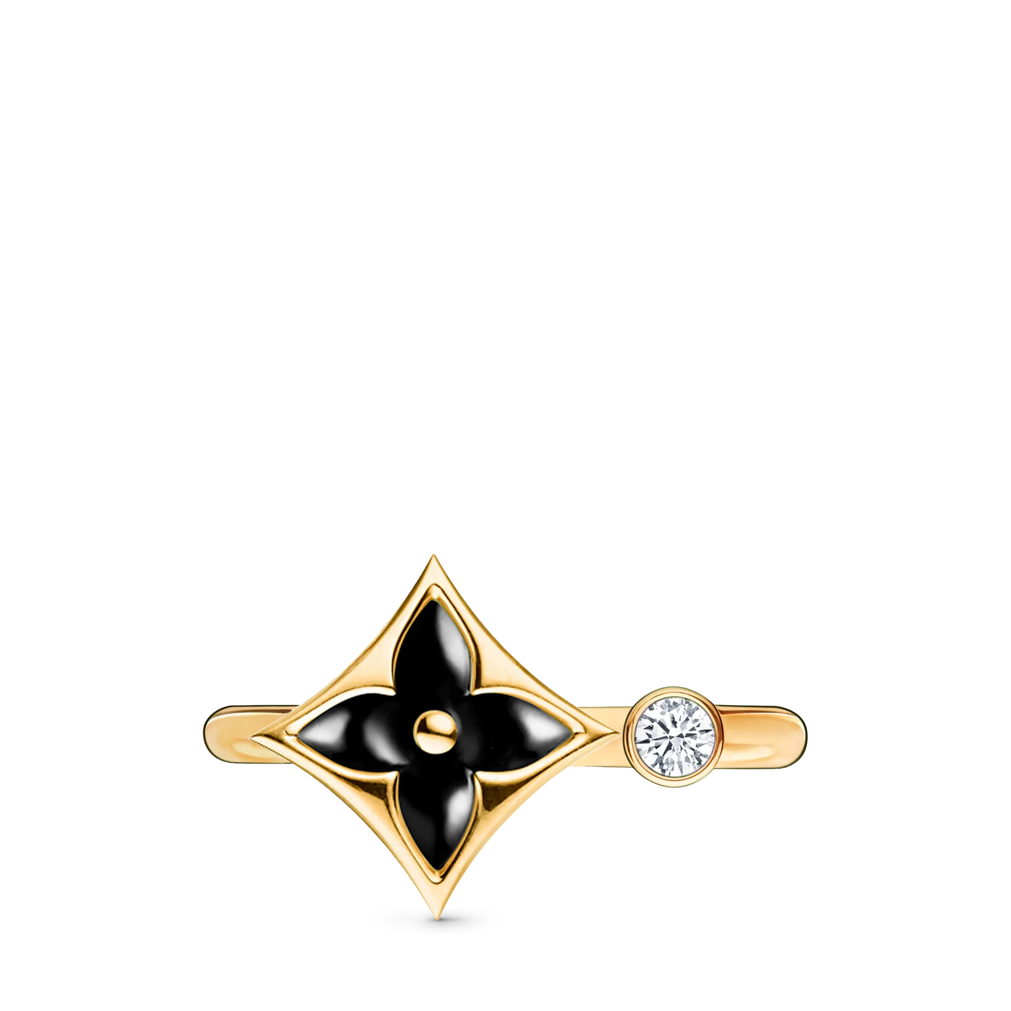 Louis Vuitton Color Blossom Mini Star Ring, Yellow Gold, Onyx and Diamond Jewelry Q9N91B