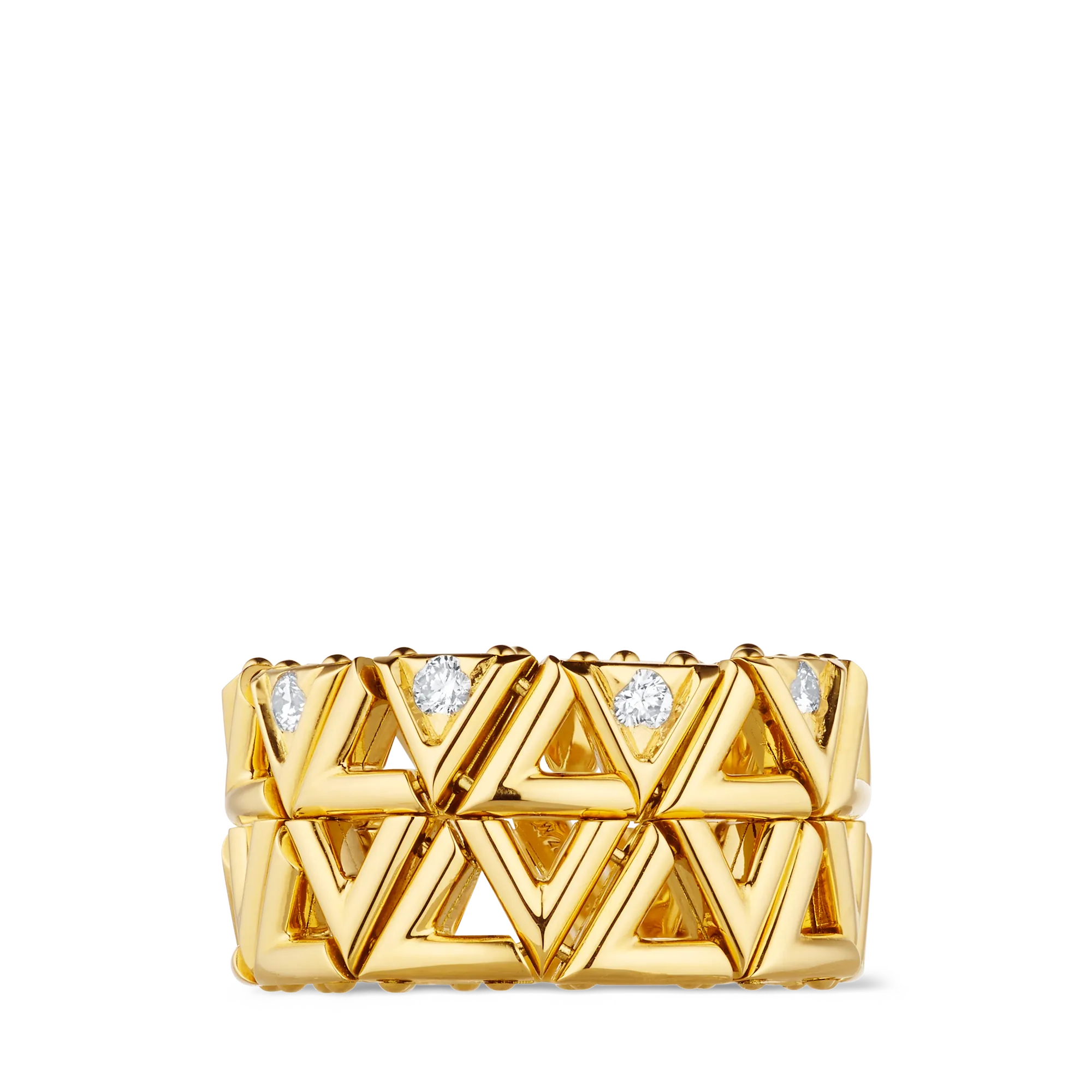 Louis Vuitton LV Volt Mesh Ring, Yellow Gold And Diamonds Jewelry Q9O69D