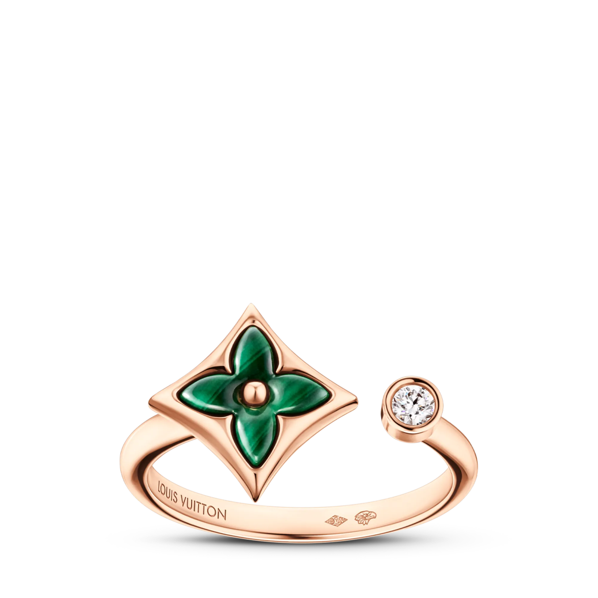 Louis Vuitton Color Blossom Mini Star Ring, Pink Gold, Malachite and Diamond Jewelry Q9S81A