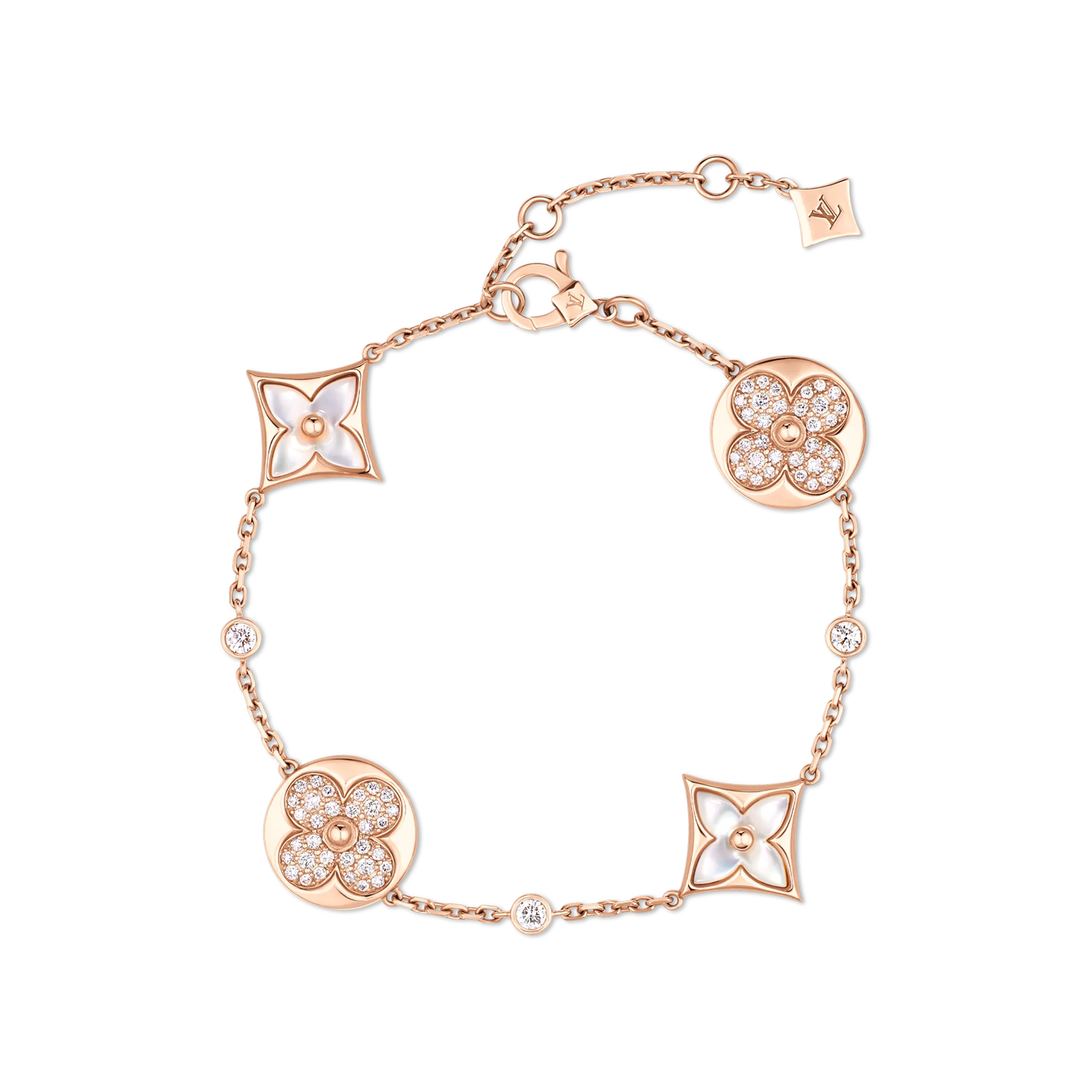 Louis Vuitton Color Blossom BB Star and Sun Multi - Motif Bracelet, Pink Gold, White Mother - of - Pearl and Diamonds Jewelry QA5120
